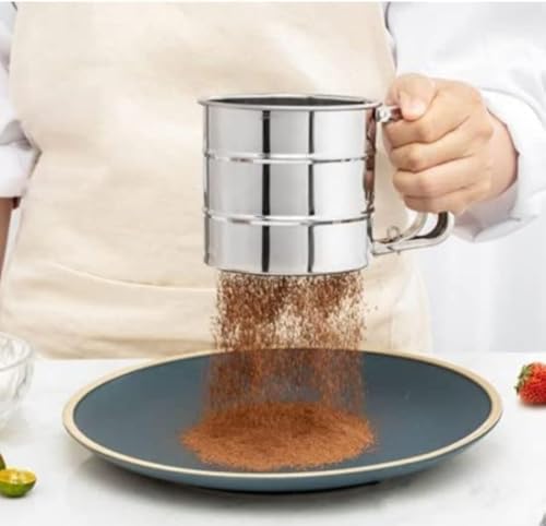 Image of Flour Sifter /Atta chhani Hand Press Design Stainless Steel Flour Sifter Corrosion Resistant Large Capacity Flour Sieve Cup for Sugar Flour and Coffee Powder | Atta Chalni