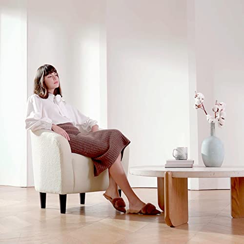 Image of Yaheetech Sherpa Accent Chairs, Compact Furry Barrel Chairs with a Curved Silhouette for Small Spaces, Living Room, Bedroom, Ivory
