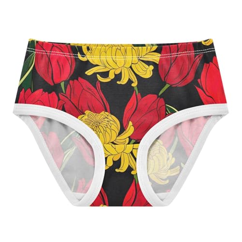 Cotton Toddler Underwear Floral Red Tulips Yellow Chrysanthemums Black Girl Panties Cute Fancy Briefs Undies Kids 2t