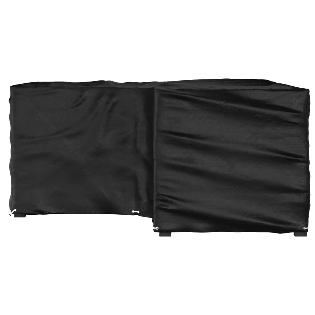 Pokrowiec na meble ogrodowe w kształcie litery L, 185 x 185 x 90 cm, wodoszczelna plandeka z polietylenu z 12 oczkami aluminiowymi i linką do ciągnięcia, odporna na działanie promieni UV i łatwa w