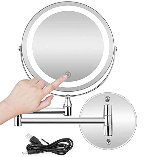 Miroir de maquillage éclairé mural 8 pouces rechargeable USB