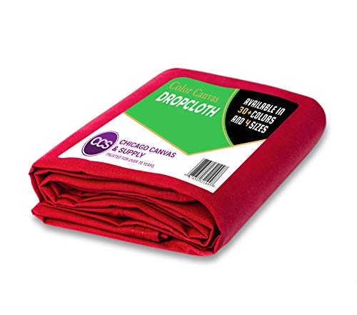 Heavy Purpose Canvas Drop Cloth by CCS CHICAGO CANVAS & SUPPLY Cotton Canvas Tarp for Floor & Furniture Protection Washable Reusable Duck Dropcloth Fabric Block Paint Dust Dirt, Red, 10 by 12 Feet