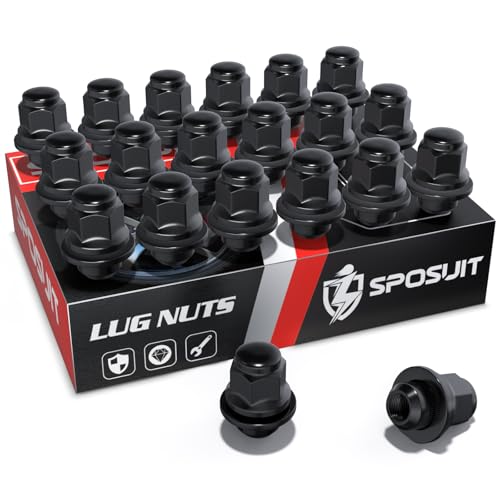 Image of Sposuit M12x1.25 Lug Nuts - Replacement for 2013-2024 Infiniti Q50, 2008-2015 G37, 2014-2024 QX60, 2013-2024 QX50 - OEM Factory Style Mag Seat Black Lug Nut with Washer(20 Pcs)