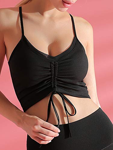 pedkit Sutiã esportivo feminino com alças finas regata tops frentes com cordão e decote em V