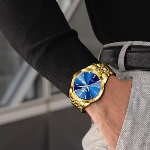 Image of OLEVS Watches for Men Business Dress Diamond Analog Quartz Big Face Luxury Classic Stainless Steel Waterproof Luminous Two Tone Wristwatch