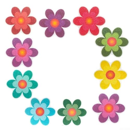 Hosrivae 10 pegatinas antideslizantes coloridas florales para suelos de bañera y ducha, decoración de baño antideslizante PEVA, lavable, fácil de despegar y aplicar, 10 cm x 10 cm