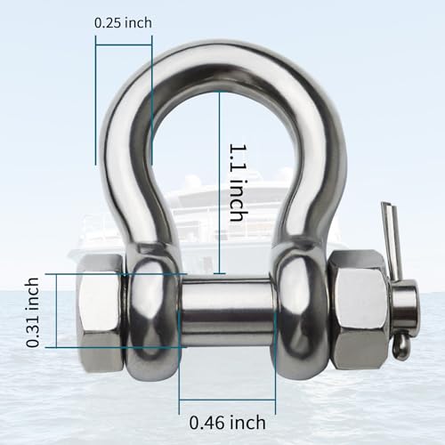 Memume Stainless Steel D Ring Shackles 1/4 5/16 3/8 1/2 Inch 316 Ss Heavy Duty Boat Anchor Shackle Marine Grade Bow Shackles With Cotter Pins thumb #4