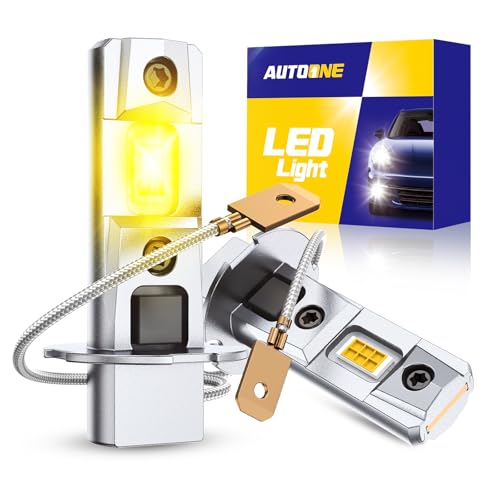 Image of AUTOONE H3 LED Fog Bulb, 700% Brighter Amber, 1:1 Mini Size No Adapter Needed, 5 Min Quick Install, No Flicker, 99% Compatibility, Pack of 2