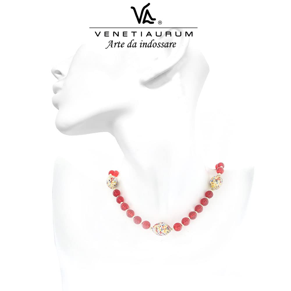Venetiaurum - Collier avec Pierres Rouge en Verre Original de Murano et Argent 925 - Bijou Certifié Made In Italy