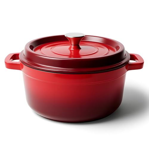 6.5 Quart Dutch Oven Pot with Lid, Non Stick Enameled Cast Iron Dutch Oven for Bread Baking, Heavy-Duty, Oven Safe Ceramic Cookware Up to 500°F for Baking, Braising, Stews, Roasting, Red  