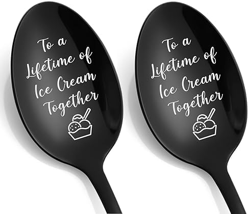 Anniversary Wedding Engagement Gifts for Couple – Couple Gifts Personalized Ice Cream Spoon, Birthday Christmas Valentines Day Gifts for for Him Her