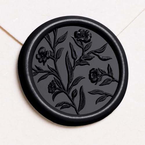 UNIQOOO Wax Seal Stickers - 3D Floral Wedding Invitation Envelope Seal Sticker, 50 Pcs Self- Adhesive Flower Black Stickers, Perfect for Invitation, Christmas, Gift Wrapping