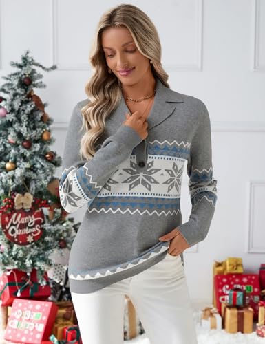 Image of LOMON Sweaters for Women 2025 Fall Knitted V-Neck Collared Button Pullover Dressy Casual Long Sleeve Polo Shirts Business