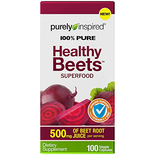 Beet Root Capsules | Purely Inspired Healthy Beets Superfood | 500mg of Beet Root Juice | Vitamin C & Zinc for Immune Support | Beets Supplements | 100 Veggie Capsules