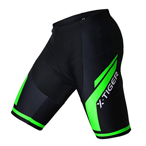 X-TIGER Hombres de Bicicleta con 5D Gel Acolchado MTB Ciclismo Tirantes Culotte Pantalones Cortos Culotes (XXL=XL(EU), Verde Pantalones Cortos)