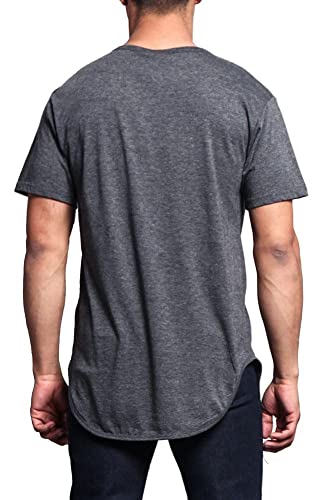 VICTORIOUS Men\'s Hipster Long Length Drop Cut Scallop Curved Hem T-Shirt TS270 - Charcoal - Large - A1B