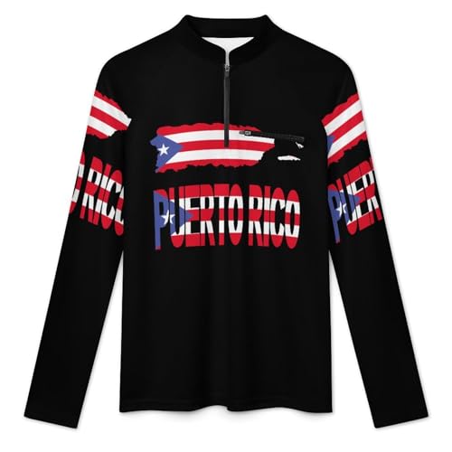 Puerto Rico Map Flag Men's Rash Guard Long Sleeves Quick Dry Fishing Workout Shirts with Zipper3