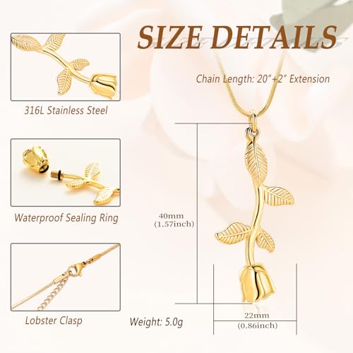 Rose Flower Cremation Jewelry Urn Necklaces for Ashes, Cremation Ash Jewelry Memorial Pendants for Human Pets Ashes2