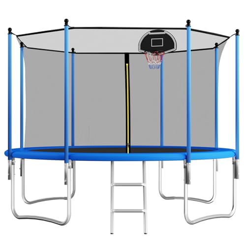 Tranpoline 8FT 10FT 12FT 14FT 16T Tranpoline for Adults/Kids with Safety Enclosure -Recreational Tranpolines with Ladder and Basketball Hoop-Outdoor Tranpoline for Kids,Capacity 300-1000lbs