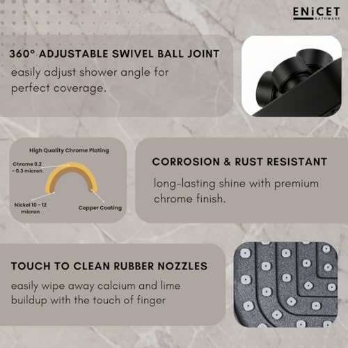 Image of ENICET Brass Wall Mixer with Shower | Matte Black | 190mm Long L Bend Pipe | Wall Mixer for Bathroom | Shower Mixer Set for Bathroom | 7 Year Warranty | Hot and Cold Water Tap (FE121SBlack)