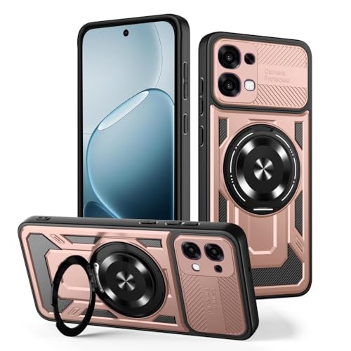 Coque rigide Oppo Reno 15 or rose finition premium avec bague métallique