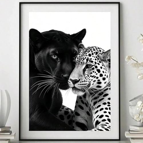 Impression sur toile léopard noir et blanc 50x70 cm pour salon