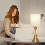 Lampe de table Gold Touch, 3-Way Lampe de chevet avec ombre blanche, Lampe de table pour chambre, Lampe pour bureau, Salle de séjour, Minimale, Bureau, Lampe à coucher, Table de nuit moderne