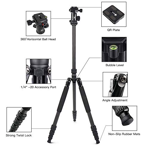 Sirui Traveler 7C Camera Tripod 65.55 Inches Carbon Fiber Arca Tripod With E-10 360° Panorama Ball Head And Arca Swiss Quick Release Plate Load Capacity Up To 17.6Lbs, Convertible To Monopod #TOP1