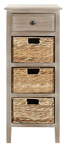 SAFAVIEH Home Collection – Michaela White Washed Storage Unit with Woven Basket Drawers, British Colonial Farmhouse Accent Storage, Fully Assembled (AMH5744E)
