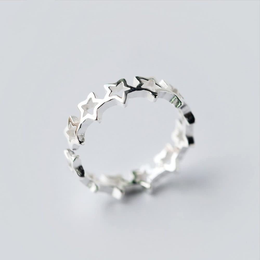 HGJH Verstellbarer Ring, S925 Sterling Silber Pentagramm Ring Verstellbare Ringe Durchbrochener Offener Ring Silber Daumenring Ewigkeitsring Hochzeit Charme Schmuck Geschenke Für Männer Mädchen Damen