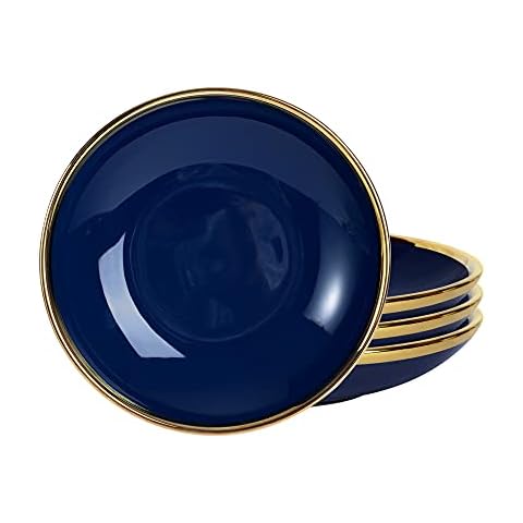 fanquare Juego de 4 Cuencos de Porcelana Azul Marino para Pasta, Ensaladera de 500 ml Cover