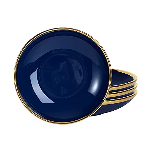 fanquare Lot de 4 bols à Pâtes en Porcelaine en Bleu, Bol à Salade de 500 ml, Bols à Soupe, Grand Bol de Service, Passe au Lave-vaisselle et au Micro-ondes, Large et Plat