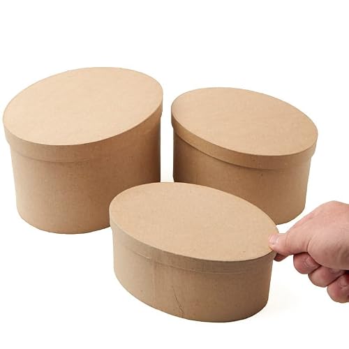 Factory Direct Craft Handcrafted Paper Mache Oval Shaped Box Set - 3 Premade Papier Mache Cardboard Nested Oval Boxes (1 of Each Size Box) - Ready to Paint and Decorate Craft Project