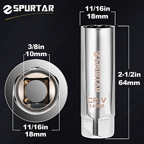 Image of Spurtar 14mm Spark Plug Socket 3 /8-inch Drive Thin Wall Magnetic 12-Point