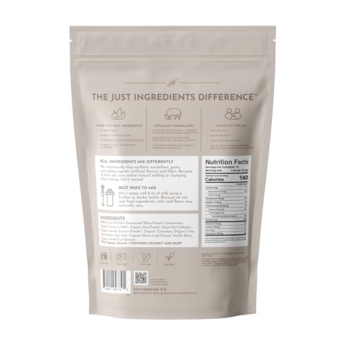 Image of JUST INGREDIENTS Vanilla Bean Protein Powder - Grass-Fed Whey Blend, Organic, Gluten Free, Dairy Free, Soy Free - 15 Servings, 22g Protein