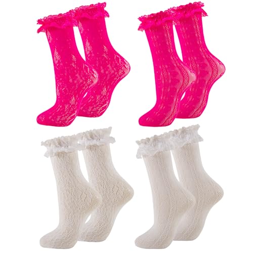 Image of Women Lace Ruffle Socks White Black Frilly Lolita Crew Dress Socks