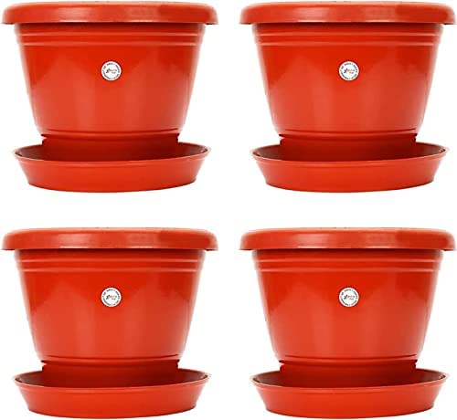 Kraft Seeds Gamla Pots With Bottom Plates (4 Pcs, 8 Inch, Red) | Garden Planters With Drain Holes for Home Plants | Outdoor Balcony Flower Pots | Drip Tray Pots | Plastic Pots With Drainage Holes Kraft Seeds Gamla Pots With Bottom Plates (4 Pcs, 8 Inch, Red) | Garden Planters With Drain Holes for Home Plants | Outdoor Balcony Flower Pots | Drip Tray Pots | Plastic Pots With Drainage Holes