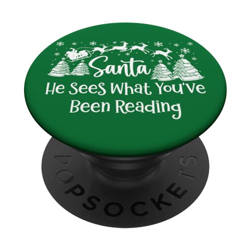 He Sees What You've Been Reading Santa Christmas Book Lovers PopSockets PopGrip Adhésif