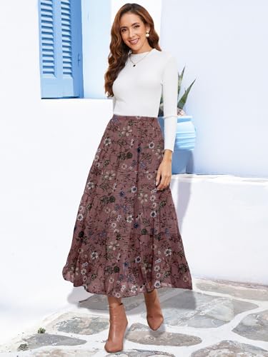 Image of NASHALYLY Women's Chiffon Elastic High Waist Pleated A-Line Flared Maxi Skirts