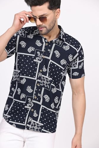 Image of CVC Fashion Men's Printed Button-Down Shirt - Aesthetic Regular Fit Half Sleeve Casual Shirt for Men, Ideal for Summer & Beach Wear