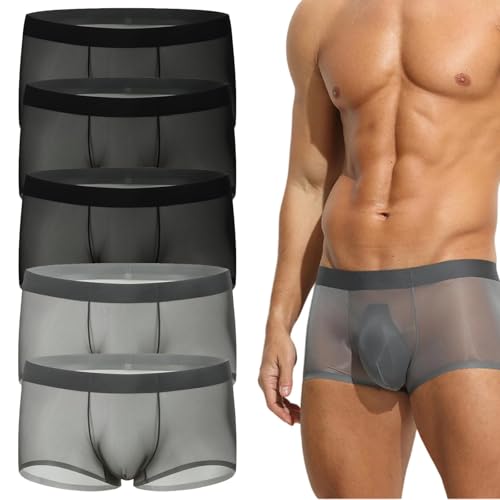 Niksy Underwear, Men's Ultra-Thin Ice Silk Transparent Boxer Briefs, Sexy See Through Boxers Bulge Pouch Boxer Briefs