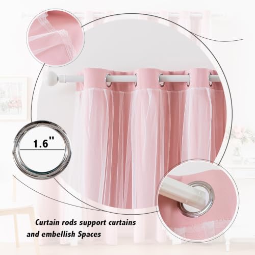 Image of Anytime Double Layer Blackout Curtains 2 Panels,52Wx84L,Blush Pink | Sheer And Fabric Window Drapes Grommet Top Solid Color Bedroom Living Room Home Decor