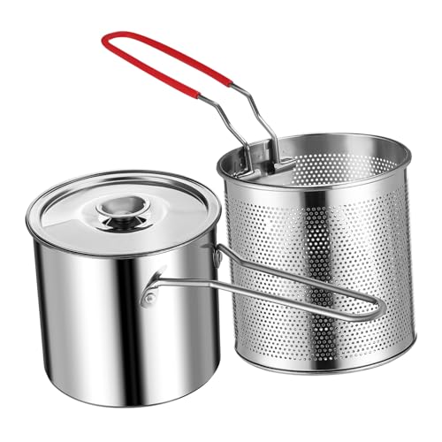 OFFSCH Mini Freidora de Acero Inoxidable con Cesta y Filtro Integrado Olla para Freír con Sistema Avanzado de Filtración para Cocinar y Aceite Limpio