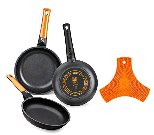 Imagen de BRA Efficient Orange Set de 3 sartenes grandes y salvamanteles Safe