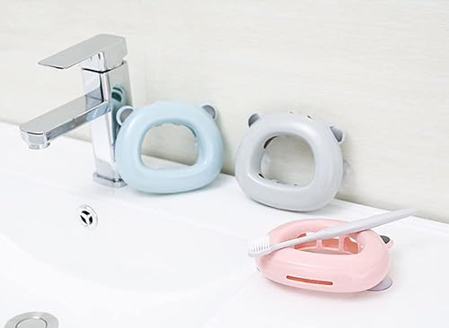 Miniatura 9 de Portacepillos de dientes Kawaii con cara de oso montado en la pared para baños, niños, adolescentes, niñas, dormitorio, colgante, ventosa, soporte