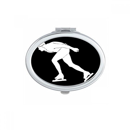 Miroir de poche patinage d'hiver silhouette noire ovale format compact