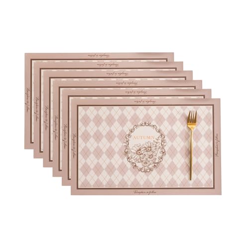 Image of YELONA Leather Dining Table Placemats Set of 6 - Waterproof, Heat Resistant, Anti-Slip, Easy to Clean Table Mats for Dining Table, Kitchen & Home Decor (Pastel Pink, 40 x 30 cm)
