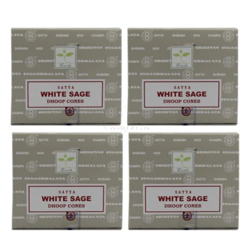 Satya White Sage Incense Cone x4 pack, used for Aromatherapy, Spa, Yoga, Weddings, Reiki, Meditation, Healing by SAMASIA