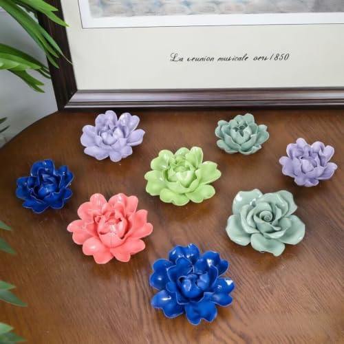 Image of Luoyang Peony,Royal Blue,2.76 inch,Ceramic Flower Wall Art Decor, Artificial Flower Wall Sculpture,Handmade Ceramic Flowers for Home,Hallway,Living Room, Kitchen,Bathroom