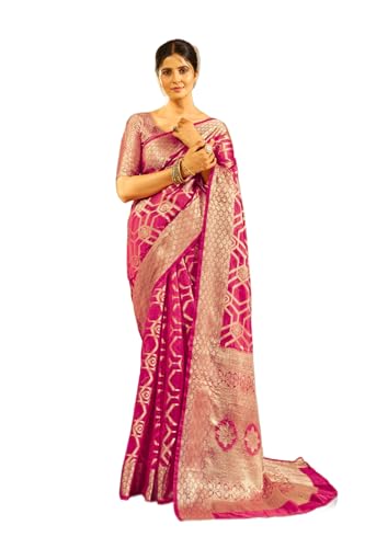 Image of SWORNOF Women's kanjivaram banarasi silk saree Zari Woven for festival Wedding silk with rich pallu Design sarees for women with Unstitched blouse piece